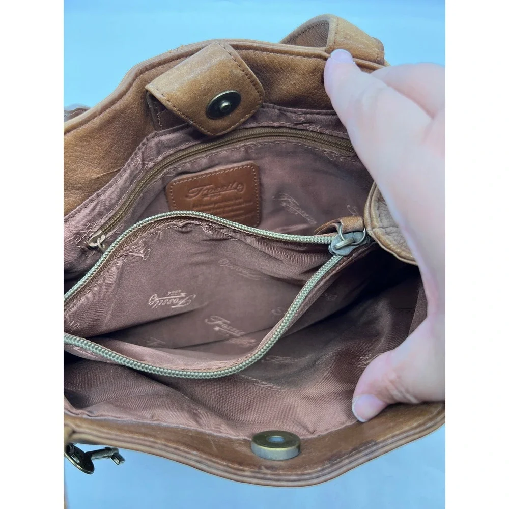 Boho Y2K Fossil Genuine Leather Handbag Satchel Tan Cognac minimalist, everday - Picture 5 of 12